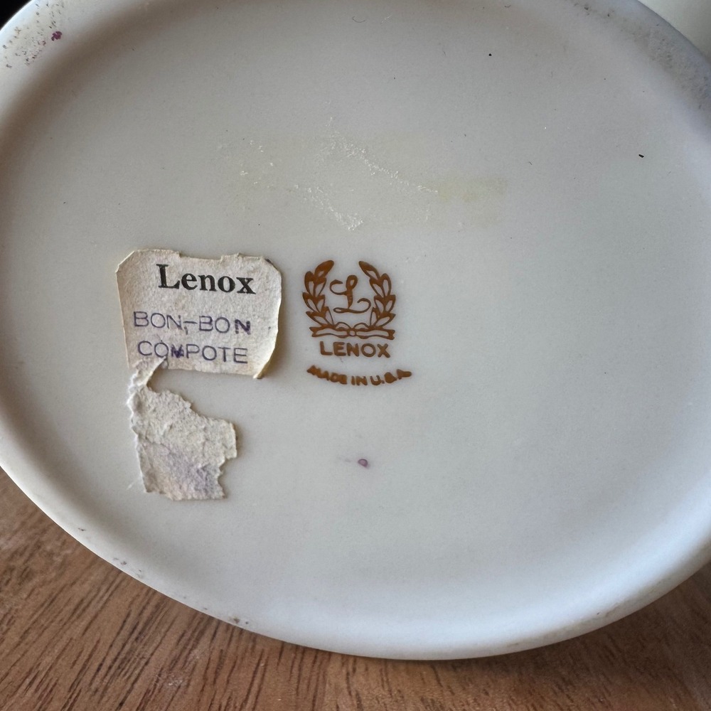Vintage 80s Lenox Ivory Gold Trim Bon-Bon Compote Pedestal Candy Dish Scalloped - Picture 5 of 8